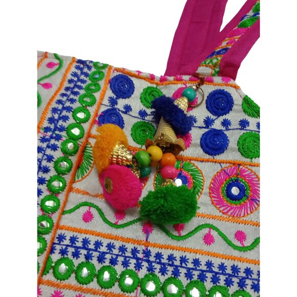 New Ethnic Handmade Indian Kutchi Embroidered Shoulder Handbag Tote Colorful - Picture 4 of 6